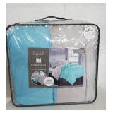 CASA 7-Piece Solid Reversible Comforter Set With BONUS Sheets, Queen, Aqua