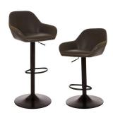 Grey- Glitzhome Mid-century Leatherette Adjustable Bar Stool (Set of 2)-