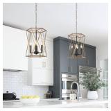 Set Of 2 Modern Geometric 4 Light Lantern Cage Chandelier