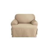 Sure Fit Solid Duck Cloth T-Cushion Chair Slipcover, Beig/Green, Armchair