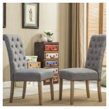 Roundhill Furniture Habit Solid Wood Tufted Parsons Dining Chair, Gray, Set of 2