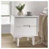 2-Drawer Groove Handle Wood Nightstand - White