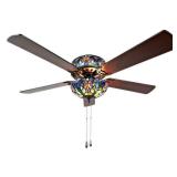 Gracewood Hollow Lemsine Blue Stained Glass Tiffany-style Ceiling Fan - 52"L x 52"W x 19"H- Retail:$224.49
