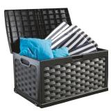 71 Gallon Rattan Deck Box, Black- Retail:$78.48