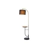 Versanora - Danna Arc Floor Lamp with USB Port, Wood Table, Marble Base- Retail:$164.99