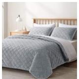 Veeyoo Velvet Quilt Set, Gray, Full/Queen