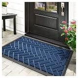 Blue Textured Rubber Entryway Rug, 17x29.5 Inches
