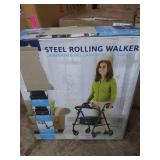 Medline Steel Rollator Walker, Folding Rolling Walker, 6" Wheels, 350lb Weight Capacity, Burgundy Red Frame