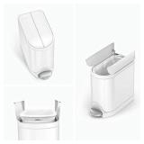 simplehuman 10 Liter / 2.6 Gallon Butterfly Lid Bathroom Step Trash Can, White Steel