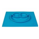 ezpz Happy Mat (Blue) - 100% Silicone Suction Plate with Built-in Placemat for Toddlers + Preschoolers - Divided Plate - Dishwasher Safe, Blue