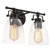 Henveton 2-Light Industrial Black Vanity Lights, Modern Over Mirror Light, Wall Mount Bubble Glass Wall Light for Bathroom,Bedroom,Dressing Table, Hallway, Living Room, Kitchen