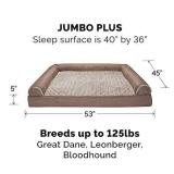 Furhaven Memory Pet Bed for Dogs and Cats - Sofa-Style Faux Fur and Durable Performance Linen Couch Dog Bed with Removable Washable Cover, Woodsmoke, Jumbo Plus (XX-Large)