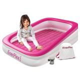 EnerPlex Kids Inflatable Travel Bed with High Speed Pump, Portable Air Mattress for Kids on The Go, Blow up Toddler Travel Bed with Sides â Built-in Safety Bumper - Pink