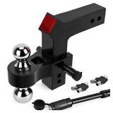 oEdRo Adjustable Trailer Hitch Ball Mount/Forged Aluminum Shank, 2.5" Receiver/8" Drop 2" & 2-5/16" Combo Tow Balls w/Double Pin Key Locks, 15000 lbs, Anodized Black