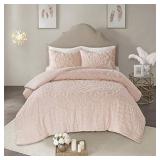 Madison Park Laetitia 100% Cotton Duvet Set - Chenille Tufted Medallion Design, All Season Cozy Bedding Shabby Chic Comforter Cover, Matching Shams, Floral Blush Twin/Twin XL(68"x92") 2 Piece