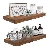 QEEIG Farmhouse Floating Shelves for Wall 24 inches Long Bedroom Shelf Set of 2 Bathroom Kitchen Living Room Mounted Shelving Shelfs 23.6" L x 9.3" D, Rustic Brown (008-60BN)