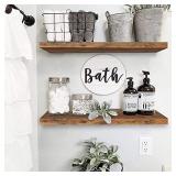 QEEIG Farmhouse Floating Shelves for Wall 24 inches Long Bedroom Shelf Set of 2 Bathroom Kitchen Living Room Mounted Shelving Shelfs 23.6" L x 9.3" D, Rustic Brown (008-60BN)