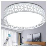DLLT 35W Modern Dimmable Ceiling Light with Remote, 18.5" LED Round Flush Mount Lighting Fixture for Living Room, Bedroom, Kitchen, Dining Room, Timing, 3000K-6000K, 3-Light Color Changeable(White)