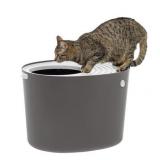 Iris Top Entry Cat Litter Box, Dark Gray/White