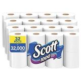 Scott 1000 Sheets Per Roll Toilet Paper, 32 Rolls (4 Packs of 8), Bath Tissue