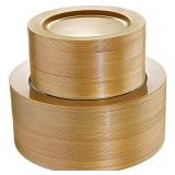 I00000 102 Pieces Solid Gold Disposable Plates, Gold Plastic Plates, Premium Plastic Party Plates Includes: 51 Dinner Plates 10.25 Inch and 51 Salad/Dessert Plates 7.5 Inch for Christmas