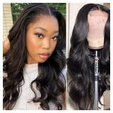Closure Wigs Human Hair Body Wave 4X4 Human Hair Lace Front Wigs Pre Plucked for Women Lace Closure Remy Hair Wig with Baby Hair Natural Black 22 Inch