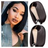 ISEE Hair Short Bob Wigs 13x4 Straight Human Hair Lace Front Wigs 150% Density Pre Plucked Lace Frontal with Baby Hair 10 Inch