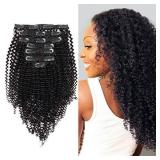 ABH AmazingBeauty Hair 8A 100 Remy 3C and 4A Kinkys Curly Clip in Human Hair Extensions, Real Thick, Double Weft, Natural Color 120 gram 14 Inch for Bantu Knotted, Twisted Out