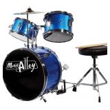 Music Alley 3 Piece Kids Drum Set with Throne, Cymbal, Pedal & Drumsticks, Blue, (DBJK02)