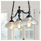 LOG BARN A03297 Farmhouse Style Island Lighting, 3-Light Linear Chandeliers Kitchen Light Fixture with Glass Shades