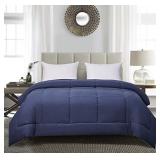 Blue Ridge Home Fashions Two-Tone Reversible Microfiber Down Alternative All Season Comforter-Hypoallergenic Polyester Fill, Full/Queen, Navy/Light Blue