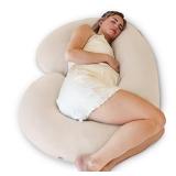 PharMeDoc Organic Cotton Cover Pregnancy Pillow, C Shaped Full Body Pillow - Natural Color