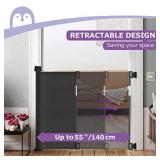 Retractable Baby Gate, Momcozy Mesh Safety Gate for Babies and Pets, Extra Wide Safety Baby Gate 33" Tall, Extends to 55" Wide, Pet Dog Gate for doorways, Stairs, Hallways, Indoor/Outdoor (Black)