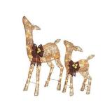 NOMA Pre-Lit Light Up Doe & Fawn Glittering Deer 2-Piece Set | Christmas Lawn Decoration | Indoor/Outdoor | 2.8