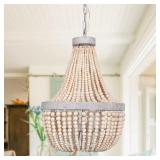 Farmhouse 3-Light Empire Wood Beaded Chandelier - 14.2- Retail:$142.99