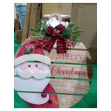 Glitzhome Lighted Round Wooden Santa Porch Decor, 30" -Retail $99.99