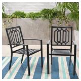 MF Studio Outdoor Chairs Set of 2, Iron Metal Dining 300 LBS Weight Capacity Patio Bistro Chairs with Armrest,Black