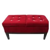 19"H Red Tufted Dual Lift Storage Bench -Retail $206.99