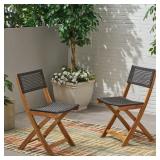 Hillside Outdoor Acacia Wood Foldable Bistro Chairs with Wicker Seating (Set of 2) by Christopher Knight Home - Teak Finish, Brown Wicker Retail: $278.49