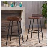 Bidwell Contemporary Indoor Acacia Wood Bar Stools (Set of 2) by Christopher Knight Home - dark brown finish + black metal Retail: $150.20