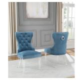 Best Quality Furniture Velvet Button Tufted Nailhead Wingback Chairs Acrylic (Set of 2) Teal Blue - Dining Height Retail: $753.49