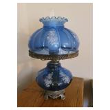 Vintage Blue Glass Victorian Style 3 Way Lamp 26" Tall
