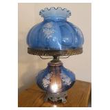 Vintage Blue Glass Victorian Style 3 Way Lamp 26" Tall