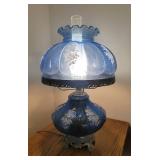 Vintage Blue Glass Victorian Style 3 Way Lamp 26" Tall