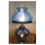 Vintage Blue Glass Victorian Style 3 Way Lamp 26" Tall