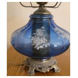 Vintage Blue Glass Victorian Style 3 Way Lamp 26" Tall