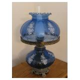Vintage Blue Glass Victorian Style 3 Way Lamp 26" Tall