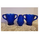 3 Vintage Cobalt Blue Glass, "Inverted Strawberry" Design