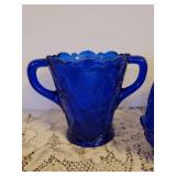 3 Vintage Cobalt Blue Glass, "Inverted Strawberry" Design