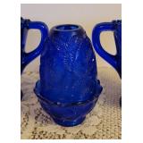 3 Vintage Cobalt Blue Glass, "Inverted Strawberry" Design